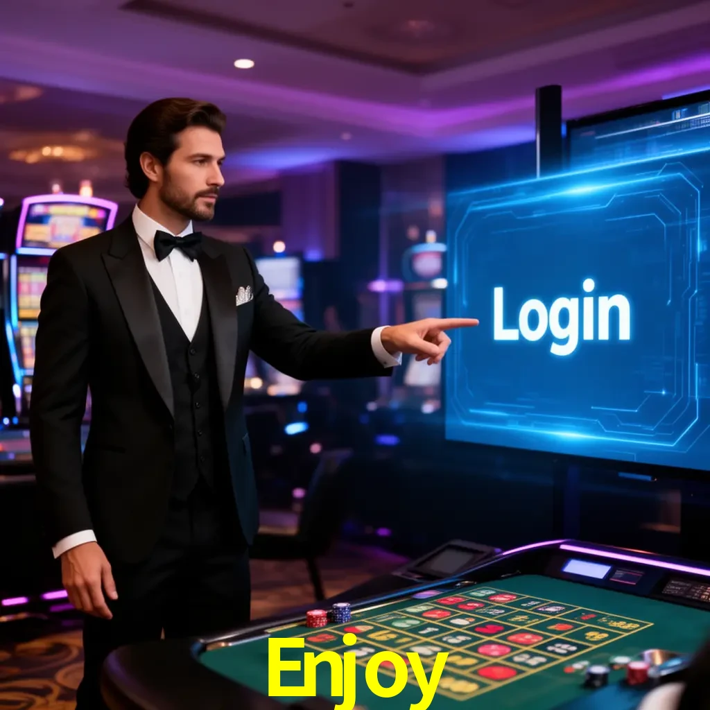 Enjoy Login - OTP, cuenta y soporte Pantalla Enjoy Login con OTP, contraseña, cuenta segura y soporte móvil